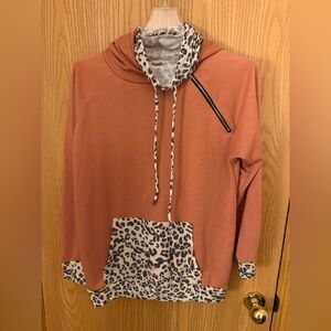 HAPTICS Animal Print Zipper Cowl Neck Long Sleeve Hoodie Womens M